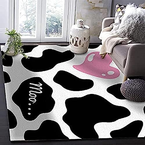 Generic Tappeto Antiscivolo, Cuore Rosa Di Mucca In Bianco E Nero Con Stampa 3D, Decorazione Per Tappeti Morbidi Shaggy Room, Camera Da Letto Per Bambini Flan 200 X 300 Cm Poliestere Pulizia Fac -2V9B+SO