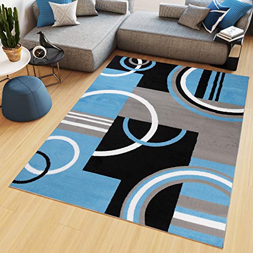 TAPISO Maya Tappeto Soggiorno Pelo Corto Design Moderno Motivo Astratto Geometrico Semicerchi Tonalità Blu Camera da Letto Cameretta Ufficio Salotto Oeko-Tex 160 x 220 cm