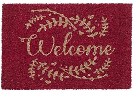 Relaxdays Zerbino in Fibra di Cocco, Tappetino Ingresso con Scritta Welcome e Rametti, Interni e Esterni 40x60 cm, Rosso