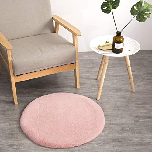 Teppich Wölkchen Tappeto Soffice Di Pelliccia Finta Di Coniglio   Decorazione Da Salotto   Tappeto Di Pelliccia Lavabile Come Tappetino Da Letto   Rosa 45cm Rotondo