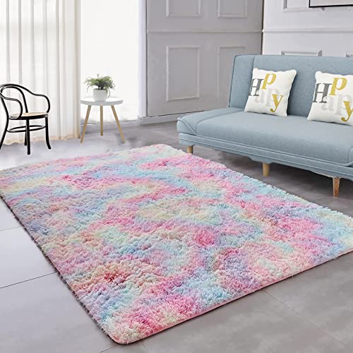 CSARPECT Tappeti Salotto Zona, Moderni Morbido e Antiscivolo Shaggy In Pelliccia soggiorno Tappetino A Pelo Lungo Carpet, camera da letto cucina e Corridoio Divano Rugs (50 * 80CM, Arcobaleno)