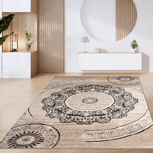 Paco Home Tappeto Salotto Pelo Corto Vintage Motivo Moderno Geometrico Marrone Beige, Dimensione:80x150 cm, Colore:Marrone 8