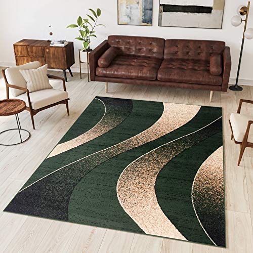 TAPISO Dream Tappeto Camera Soggiorno Salotto Moderno Verde Beige Astratto Onde A Pelo Corto 250 x 300 cm