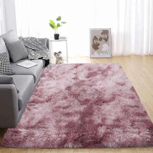 SUBEEN moderno tappeto soggiorno morbido peluche Tappeti rettangolare tappeto di lusso soggiorno ragazza camera da letto antiscivolo Tappeti (160x200cm, Rosa Viola)