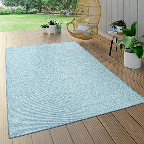 Paco Home Tappeto da esterni per il balcone o la terrazza nei colori pastello grigio rosa e verde dal tessuto piatto, Dimensione:160x220 cm, Colore:Blu