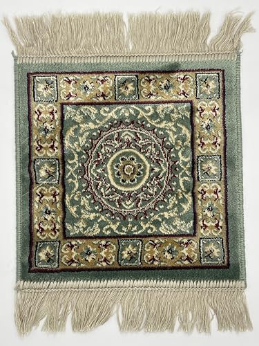 LaVelahome Tappeto Classico Piccolo cm 35x35 Francobollo Quadrato Con Frangia (35_x_35_cm, Verde_04)