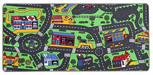 Primaflor - Ideen in Textil Primaflor Ideen in Textil Tappeto Bambini CITTÀ 95cm x 200cm, Tappeto per Bambini con Strade, Tappeto per Cameretta per Ragazzi e Ragazze, Tappeto da Gioco Pista, Lavabile e Resistente