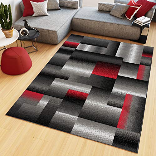 TAPISO Maya Tappeto Soggiorno Pelo Corto Design Moderno Motivo Astratto Geometrico Sfumato Tonalità Grigio Rosso Camera da Letto Cameretta Ufficio Salotto Oeko-Tex 120 x 170 cm