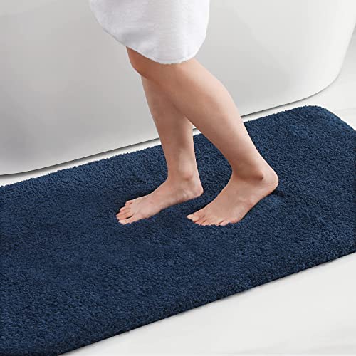 Homaxy Tappeto da bagno antiscivolo, lavabile, morbido, soffice, tappeto da bagno Shaggy, a pelo lungo, in microfibra, 51 x 76 cm, blu marino