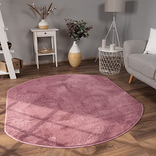 Paco Home Tappeto Salotto Moderno Pelliccia Morbido Pelo Lungo Shaggy Lavabile, Dimensione:Ovale 180x200 cm, Colore:Viola Rosa