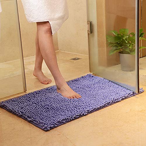 ele ELEOPTION Soft Shag Tappetino da Bagno Tappeto Cucina Porta Piedi Zerbino Striscia Antiscivolo Zerbino Assorbente Tappetini da Bagno Doccia Shaggy Carpet 60 x 90 cm, Viola