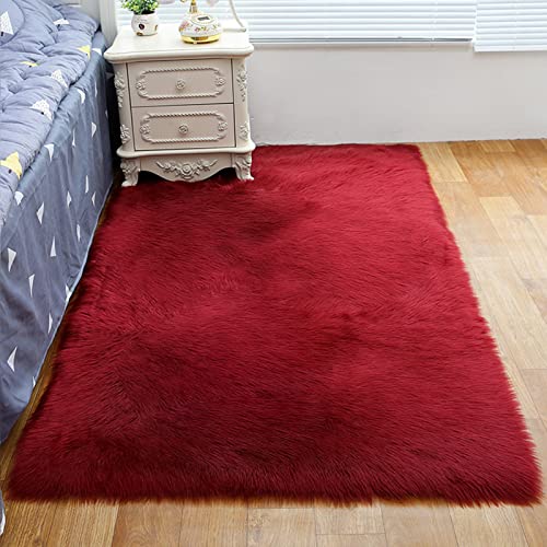 ZFHTAO Tappeto eccellente pelle sintetica di qualità copertura in lana artificiale Shaggy elegante lavabile pelo lungo artificiale moquette pavimenti soggiorno camera bagno vino rosso 40 x 120 cm