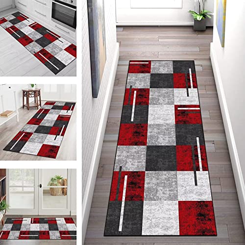 SGLGSTORE Tappeto Passatoia Cucina Antiscivolo Lavabile Grigio Rosso 3D 40X150CM Tappeti Runner Lungo Antiscivolo Moderno Poliestere Tappeto per Ingresso Corridoio Soggiorno Tappetino Larghezza 40-120cm