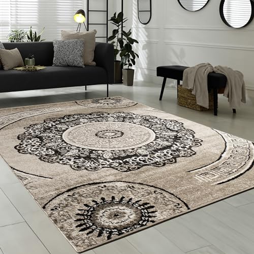 Paco Home Tappeto Salotto Pelo Corto Vintage Motivo Moderno Geometrico Marrone Beige, Dimensione:240x340 cm, Colore:Marrone 8