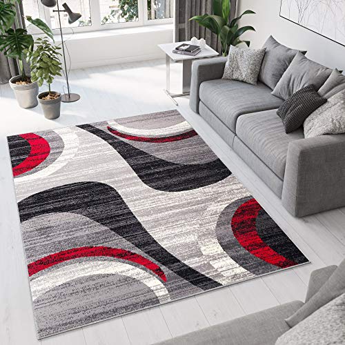 TAPISO Dream Tappeto Camera Soggiorno Salotto Moderno Grigio Rosso Crema Astratto A Pelo Corto 180 x 250 cm