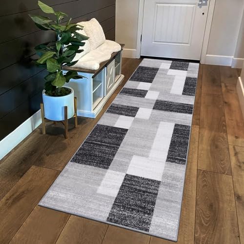 Siunwdiy Tappeto da Cucina Patchwork 4 metri Grigio Nero Bianco Tappeto Cucina Antiscivolo Lavabile Tappeto Passatoia Corridoio Antiscivolo Tappeto Runner per Cucina Corridoio Soggiorno，50x400cm