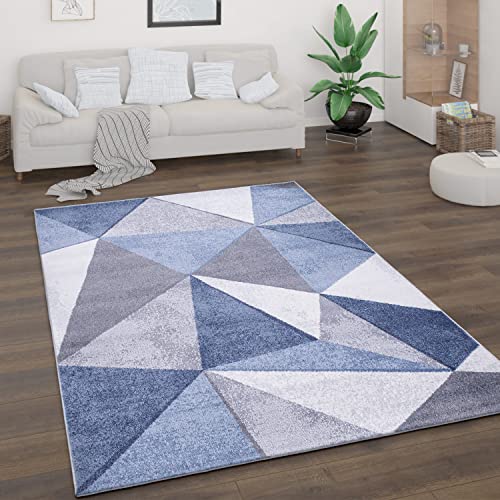 Paco Home Tappeto Salotto Pelo Corto Stile Vintage Astratto Design Moderno Geometrico Motivo Diamante, Dimensione:120x160 cm, Colore:Blu