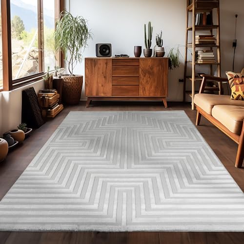 Carpetsale24 Tappeto per soggiorno/camera da letto a pelo corto in stile scandinavo con design geometrico moderno Grigio monocromatico con effetto 3D. Misurare:80 x 150 cm, Colore: Grigio