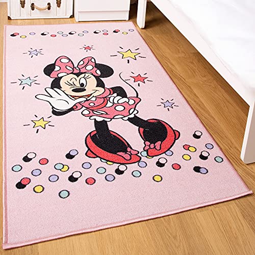 Disney Home Tappeto da gioco per bambini, con licenza ufficiale, per la cameretta dei bambini, antiscivolo, lavabile in lavatrice, motivo: Minnie, 80 x 120 cm