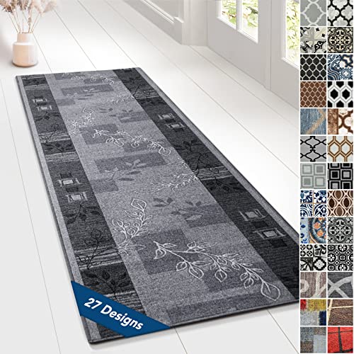 Floordirekt Tappeto passatoia con motivo, realizzato su misura, per cucina, corridoio e soggiorno, ornamento vintage a griglia orientale (80 x 600 cm, grigio accento)