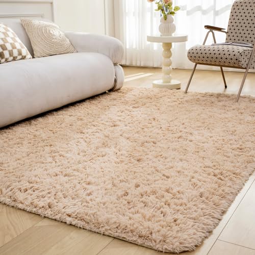 OMERAI Tappeti Salotto Shaggy Tappeto a Pelo Lungo Tappeto Peloso Soggiorno Salotto Moderno Cameretta Tappeti Pelosi Camera da Letto Morbido Tappetino Antiscivolo Morbido e Soffice Beige 90x150cm