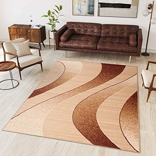 TAPISO Dream Tappeto Camera Soggiorno Salotto Moderno Beige Chiaro Astratto Onde A Pelo Corto 250 x 350 cm