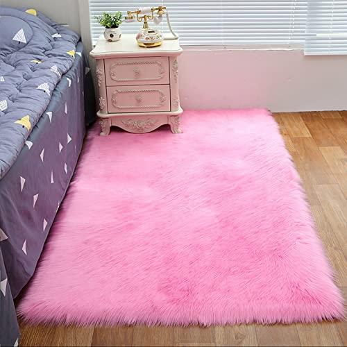 ZFHTAO Tappeto in finta pelliccia di agnello e pelle di pecora, sensazione come vera lana tappeto decorativo, cuscino per sedia, divano, decorazione personalizzabile, colore: Rosa scuro 50 x 50 cm