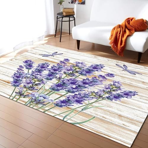 Generic Tappeto Stampato 3D Fiore Viola Lavanda Libellula Decorazioni Camera Da Letto Pavimento Tappeti Interni Di Grandi Dimensioni, Tappetino Di Protezione Del Tappeto 50 X 80 Cm -3R3M+M4P