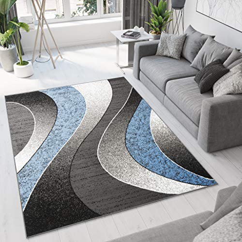 TAPISO Dream Tappeto Camera Soggiorno Salotto Moderno Grigio Blu Astratto Onde A Pelo Corto 180 x 250 cm