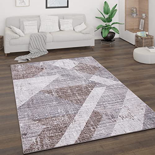 Paco Home Tappeto Salotto Pelo Corto Stile Vintage Astratto Design Moderno Geometrico Motivo Diamante, Dimensione:80x150 cm, Colore:Marrone 2