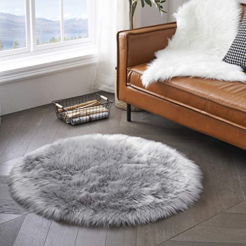 DAOXU Tappeto in Pelle di Pecora Artificiale, Faux Pelliccia di Agnello di Pecora Tappeto,Pelliccia Sintetica Tappeto Vello di Pecora (90 X 90 CM, Grigio)