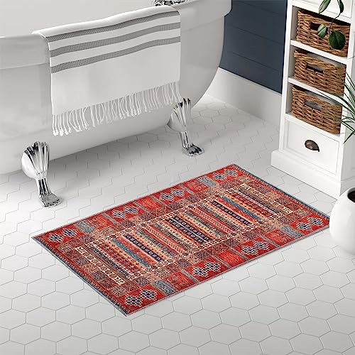 NETLINE HOME Zerbino lavabile in lavatrice, per interni ed esterni, tappetino da bagno, antiscivolo, per porta d'ingresso, a pelo basso, tappetino con design orientale (rosso multicolore, 60 x 90 cm)