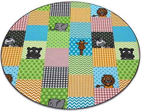 rugsx Tappeto per bambini ZOO per ogni stanza, soggiorno, camera da letto, camera dei bambini, tappetino, moquette, multicolore, cerchio 150 cm