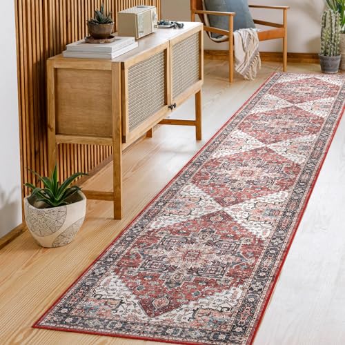 Carvapet Lavabile Tappeto Corridoio 60x300cm Antiscivolo Tappeti Runner Passatoia Lungo Sottile Rosso Tappeti di Zona per Camera da Letto Soggiorno Cucina