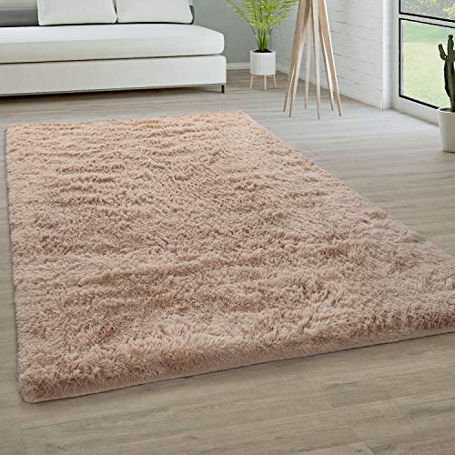 Paco Home Tappeto Salotto Pelo Lungo Soggiorno Pelliccia Finta Shaggy Morbido Monocolore, Dimensione:160x220 cm, Colore:Beige