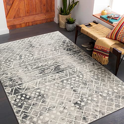 Carvapet Tappeti Runner Passatoia 90x150cm Antiscivolo Corridore Tappeto Lungo Tappeti di Zona Lavabile Morbido Microfibra Geometrico Tribale Tappeto(Grigio)