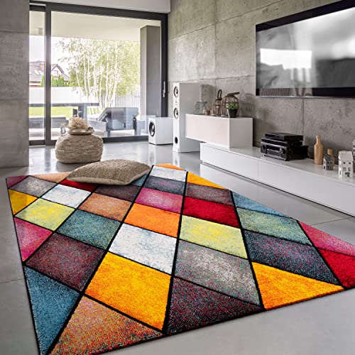 Paco Home Tappeto Salotto Moderno Pelo Corto Moderno Motivo Geometrico 3D, Dimensione:200x290 cm, Colore:Multicolore 3