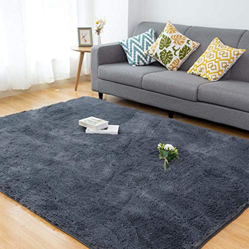 CHOSHOME Tappeto salotto Shaggy Tappeto a pelo lungo tappeto, per camera da letto, grande, tappeto a pelo lungo, moderno, adatto per soggiorno, tappeto lungo, poliestere, grigio, 90 x 150