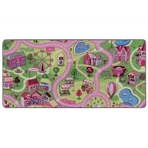 Primaflor - Ideen in Textil Primaflor Ideen in Textil Tappeto Bambina Rosa CITTÀ ROSA 140cm x 200cm, Tappeto per Bambini con Strade, Tappeto per Cameretta per Ragazzi e Ragazze, Tappeto da Gioco Pista, Lavabile e Resistente