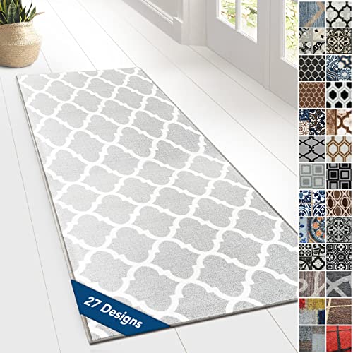 Floordirekt Tappeto passatoia con motivo, realizzato su misura, per cucina, corridoio e soggiorno, ornamento vintage a griglia orientale (80 x 500 cm, blu navan)