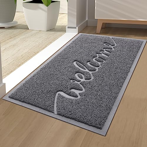 Homaxy "Welcome" Zerbino per interni ed esterni, antiscivolo, lavabile, per porta di casa, ingresso, giardino (40 x 60 cm, stile 2, grigio)