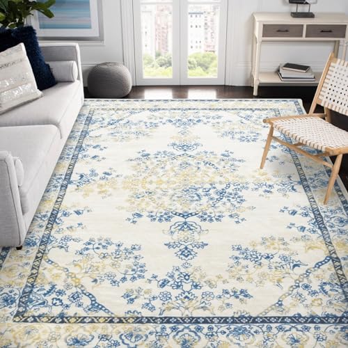 Carvapet Tappeti Runner Passatoia 150x210cm Antiscivolo Corridore Tappeto Lungo Tappeti di Zona Lavabile Morbido Microfibra Tappeto Cucina(Giallo Blu)