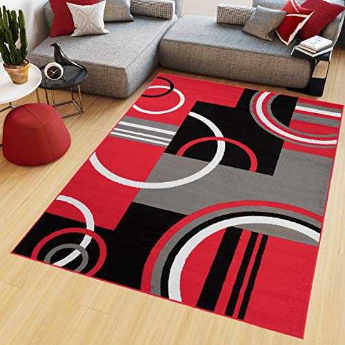 TAPISO Maya Tappeto Soggiorno Pelo Corto Design Moderno Motivo Astratto Geometrico Semicerchi Tonalità Rosso Camera da Letto Cameretta Ufficio Salotto Oeko-Tex 180 x 250 cm