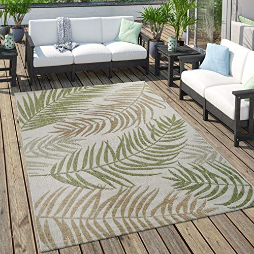 Paco Home Tappeto per esterni, per la terrazza e il balcone, con palme, in diversi colori, Dimensione:120x160 cm, Colore:Verde