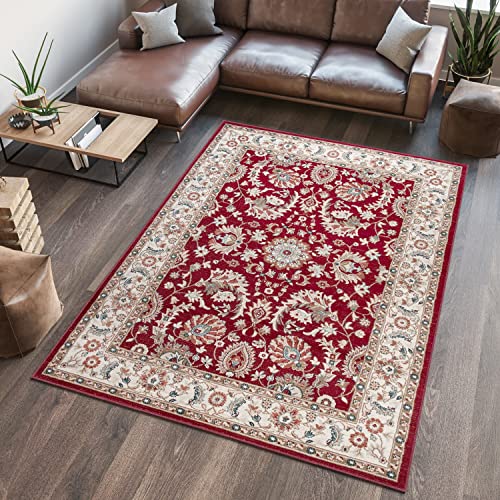 TAPISO Dubai Tappeto Tradizionale Pelo Corto Soggiorno Design Classico Motivo Floreale Ornamenti Tonalità Rosso Beige Salotto Sala Camera Ufficio Oeko-Tex 120 x 170 cm