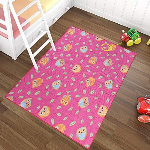 TAPISO Nino Tappeto Cameretta Bambina Stanza Bambini Bimbi Gioco Rosa Tappeto Gufetti A Pelo Corto 100 x 200 cm