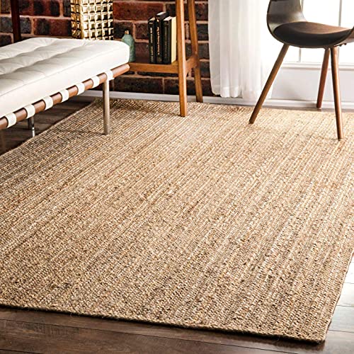 Vipanth Exports Tappeto rettangolare fatto a mano in colore beige iuta area tappeto per arredamento casa, cucina, corridoio, soggiorno con dimensioni personalizzabili (210 x 270 cm)