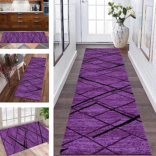 Wassly Tappeto Passatoia Tappeto Cucina Antiscivolo Lavabile Lungo Tappeti Runner ingresso interno 50X500CM Viola Nero 3D Tappeto Passatoie per Corridoio Tappetino zerbino bagno Soggiorno per metro