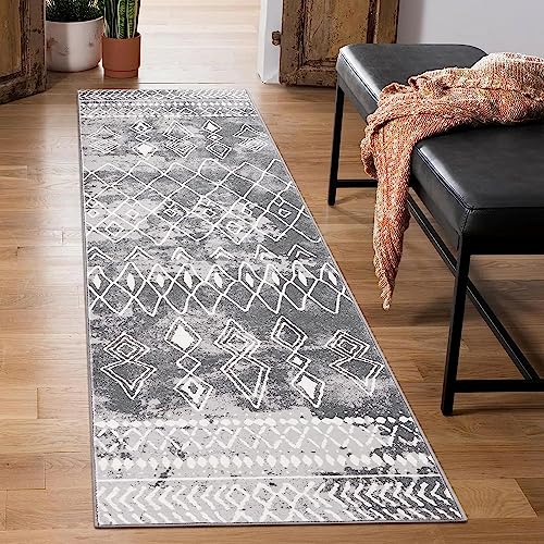 Carvapet Tappeti Runner Passatoia 60x210cm Antiscivolo Corridore Tappeto Lungo Tappeti di Zona Lavabile Morbido Microfibra Geometrico Tappeto Cucina(Grigio)