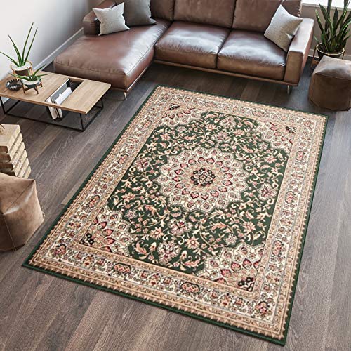 TAPISO Atlas Tappeto Salotto Moderno Pelo Corto Design Vintage Tradizionale Motivo Floreale Ornamenti Tonalità Verde Beige Oeko-Tex Soggiorno Sala Camera Ufficio 130 x 190 cm